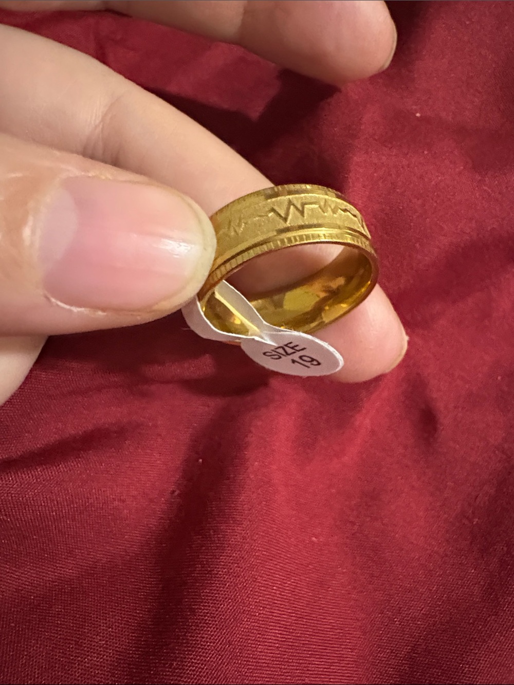 Gold-Tone Textured Women's Band Ring - Size 19